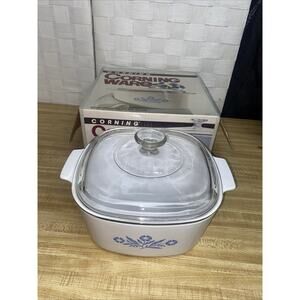 Corning Ware Blue Cornflower 3 Quart Casserole Dish A-3-B Lid A-9-C OG Boxed